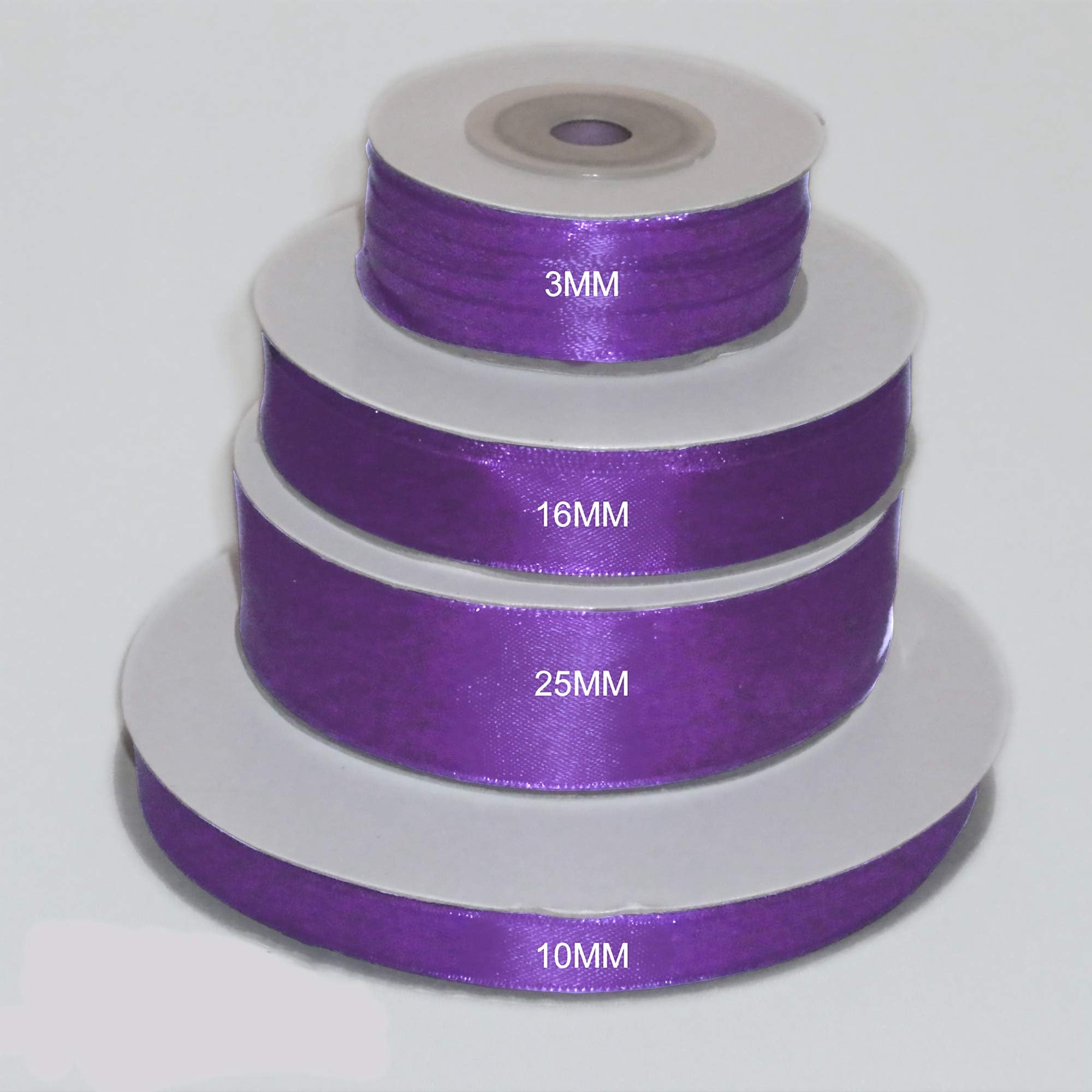 single roll of Purple Double faced Satin Ribbon 3mm, 10mm, 16mm, 25mm widths (10mm x 50M)