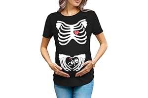 OCURHU Maternity Shirts for Halloween Thanksgiving Pregnancy Clothes Funny Skeleton Pumpkin Pregnant Announcement Tshirt
