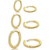 micuco 3 Pairs Small Hoop Earrings Set for Women, 14K Gold Plated Huggie Hoop Earrings for Men, Tiny Cartilage Hypoallergenic Earring Set