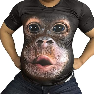 Camiseta para Hombre, Verano Manga Corta 3D Orangutan Impresión ...