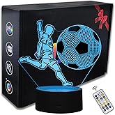 oboist Soccer Night Light, 3D LED Night Lamp for Boys - Football Themed Bedroom Lamps, Optical Illusion Lamp with Remote Control, Perfect for Kids' Room Décor, Cool Gifts for Soccer Lovers