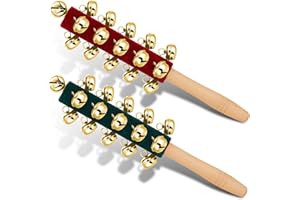 YWMIGL 2 Pcs Christmas Hand Jingle Bells Wooden Handhold Sleigh Bells Jingle Bells Stick Shaker Musical Percussion Instrument for Christmas Party Favors Birthday Gifts Kids Children Toys (Red，Green)