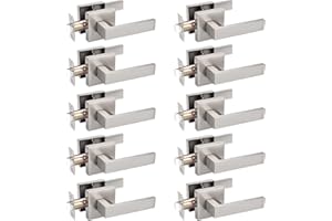 Probrico 10 Pack Square Door Lever Door Lock Handle Lockset Keyless Doorknobs Passage Knobs Lockset Interior Hallway Passage Closet in Satin Nickel