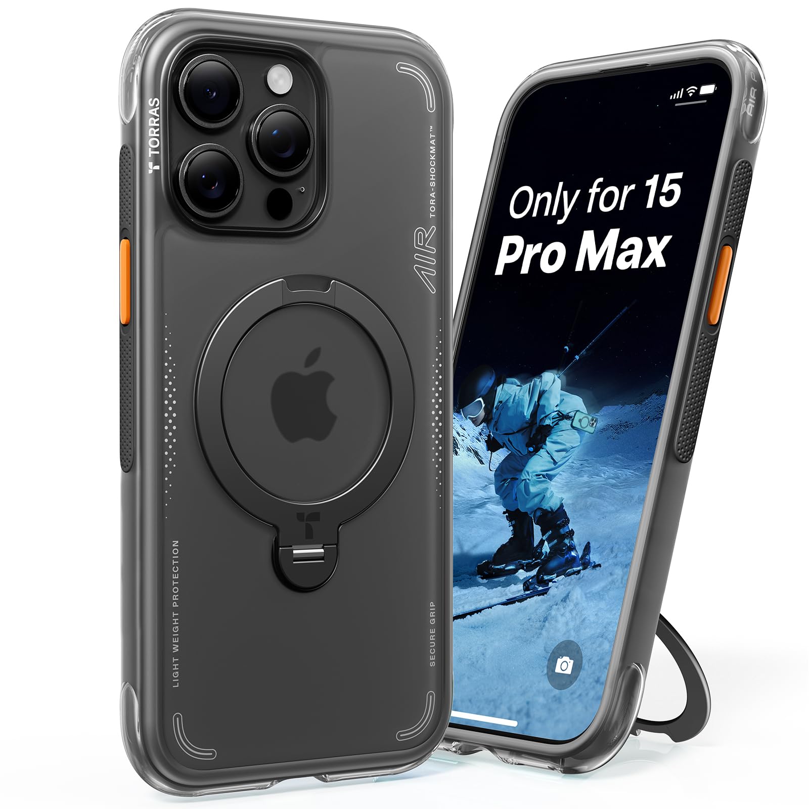 Photo 1 of TORRAS Ostand Q3 Air for iPhone 15 Pro Max Case with MagSafe & 360 Magnetic Stand, Dynamic Airbags, Mil-Grade Protection, Camera Control, Shockproof & Stylish Case for iPhone 15 Pro Max 6.7", Black
