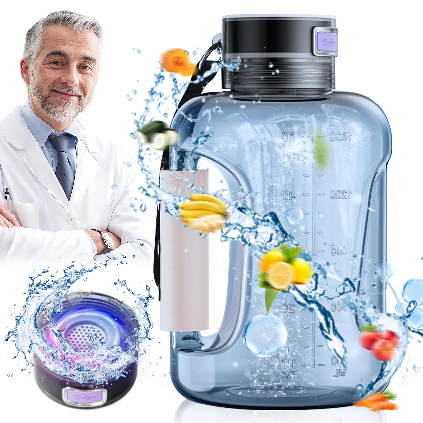 Photo 1 of Simtect Large Hydrogen Water Bottle Generator 50 Oz./1.5L High-Capacity | Portable Health Boosting Water Ionizer Generator Machine with SPE/PEM Technology Hydrohealth Hydrogen Water Bottle Generator
