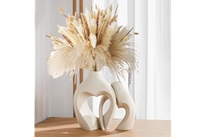 White Hollow Ceramic Vase Set of 2, Modern Nordic Boho Style Vases Home Decor, Ceramic Aesthetic Flower Vase for Living Room 