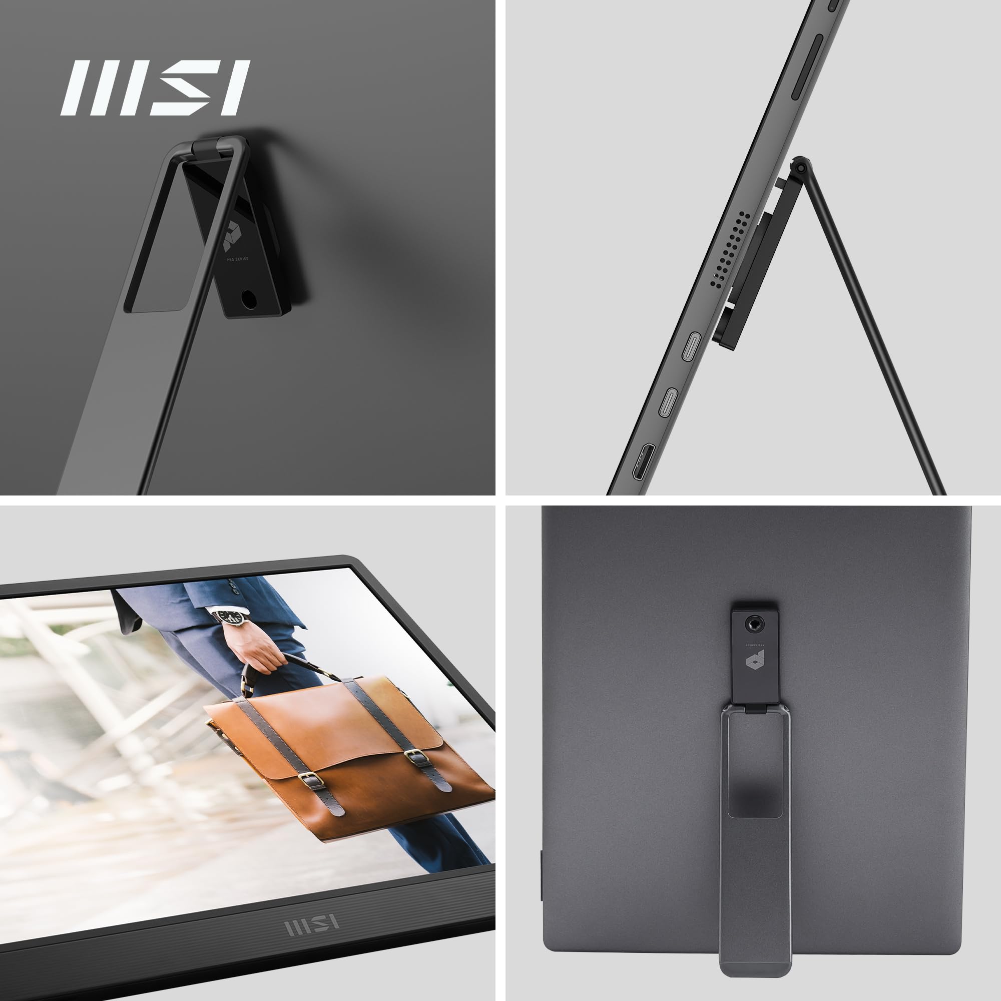 MSI PRO MP161 E2U 15.6 Inch Full HD Portable Monitor - 1920 x 1080 IPS, 60Hz, Eye-friendly, for PC, Laptop, Mobile, Speaker, Improved Housing & Kickstand, Mini HDMI 2.0b, 2 x USB Type-C