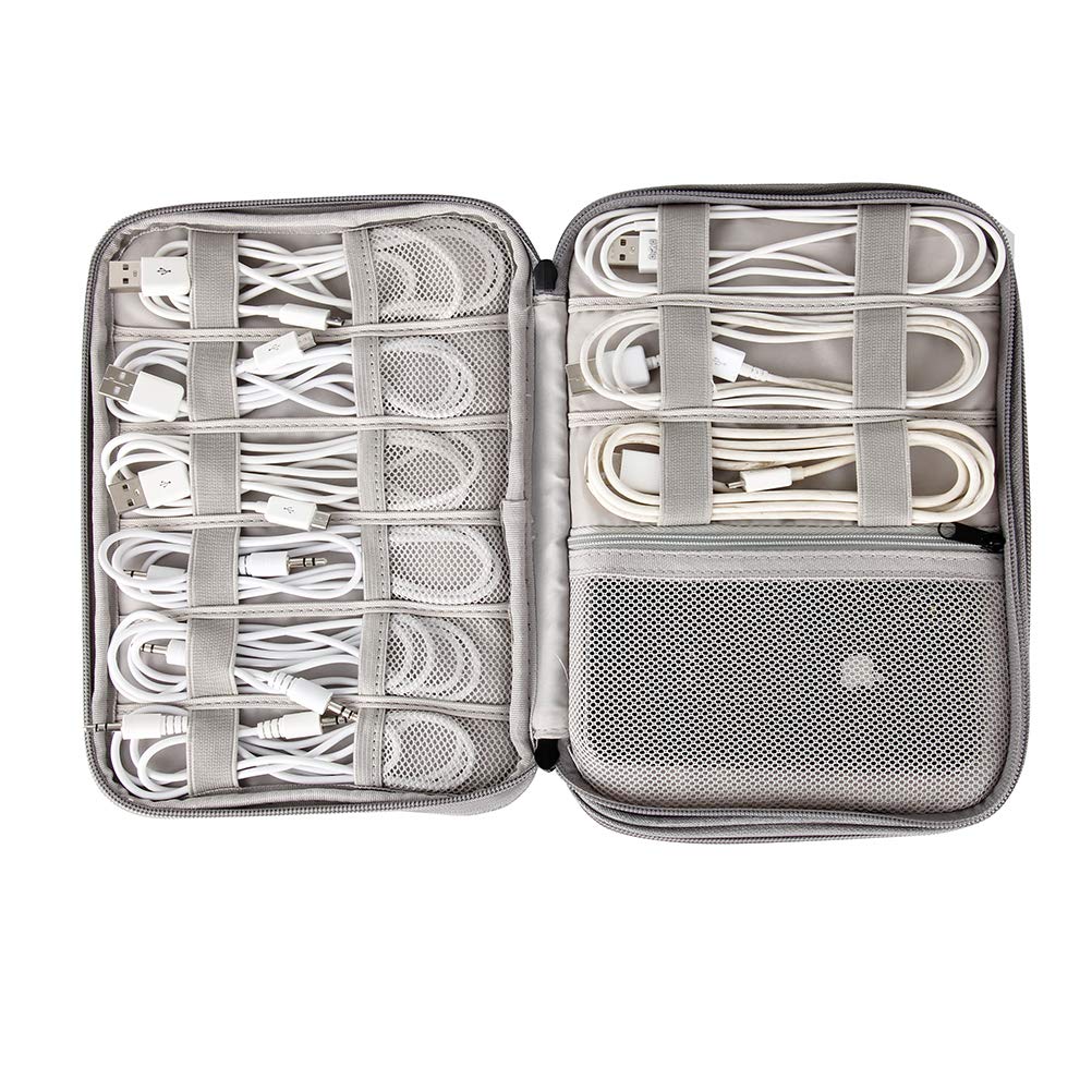 Supfox Dual Layer Electronic Organizer,Waterproof Cable Handbag 2 Layer Travel Gear Organizer Electronics Accessories Cord Tablet Handbag Pouch (Grey)