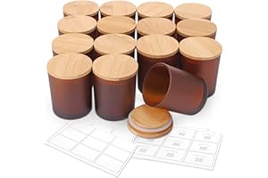 Antimbee 15-Pack 6 OZ Frosted Amber Glass Candle Jars with Bamboo Lids for Making Candles, Bulk Empty Clean Candle Containers - Dishwasher Safe