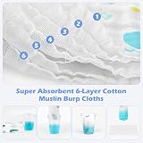 Maliton 6 Pack Muslin Burp Cloths 50x25cm 100% Cotton Baby 6 Layers view 5