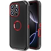 Jiunai for iPhone 16 Pro Max Case Rugged Shockproof Heavy Duty Protection Screenless Dustproof Dual Layer Strong Tough Non Slip Protective Phone Case for iPhone 16 Pro Max 6.9’’ Men Women Black Red