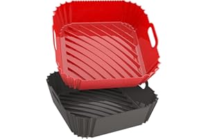 SEROPY Large Silicone Air Fryer Liners Square 5-9 QT, 7.9 Inch Reusable Airfryer Liners Air Fryer Silicone Liners Pot Oven Liner Baking Tray, Air Fryer Basket Silicone Mat Bowl Air Fryer Accessories, 2 Pack