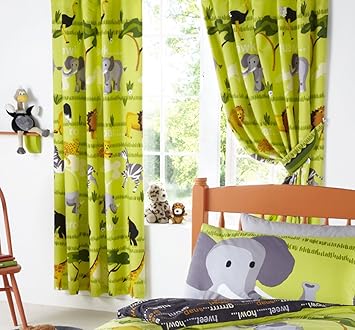 Pair Of Lined Curtains 66 X 72 With Tie Backs Safari Animal