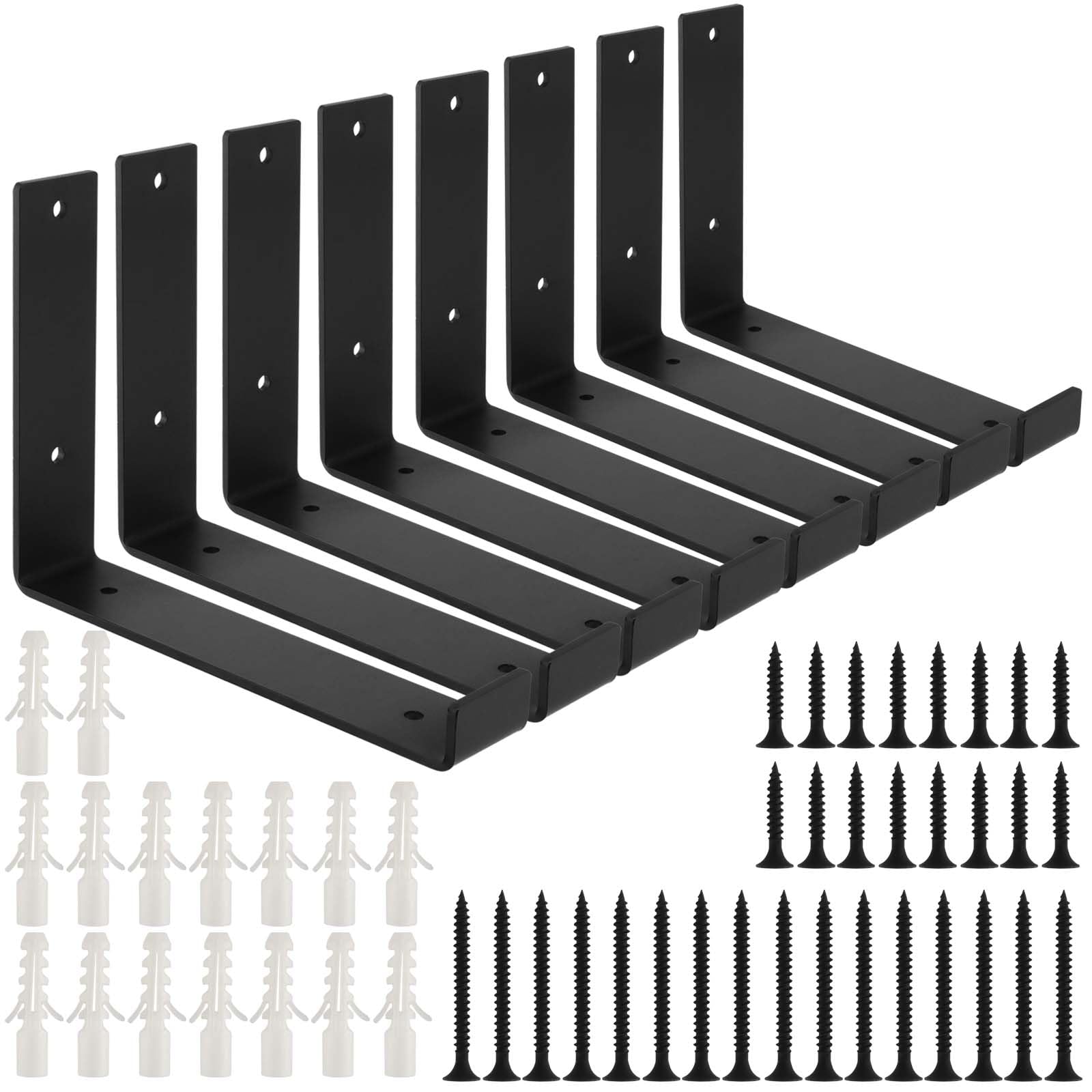 HEIHAK 8 Pack Heavy Duty Shelf Brackets, 200 x 40 x 150mm Industrial Scaffold Shelf Brackets Wall Mounted Support with Lip for Living Rooms, and Garage, Black