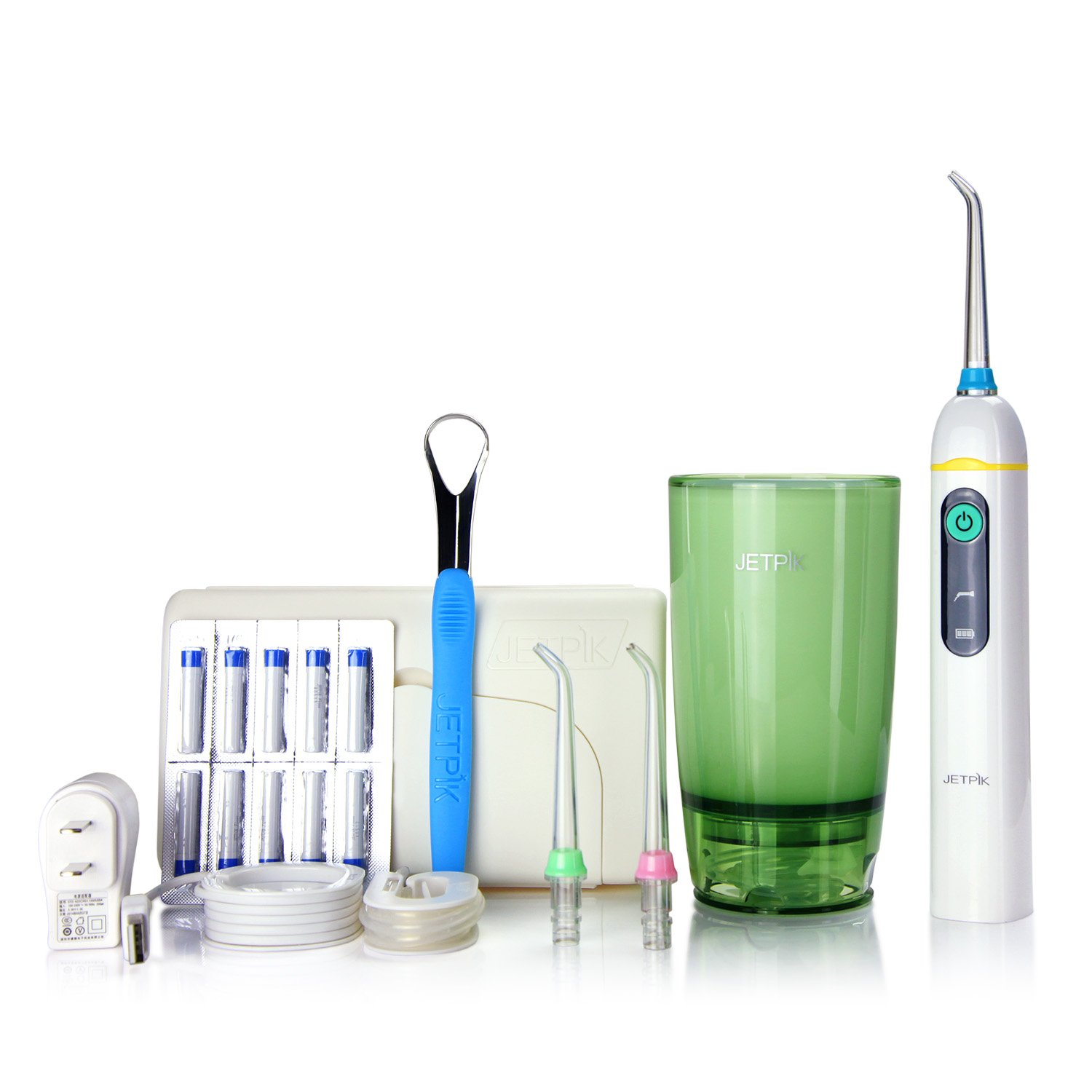 JETPIK JP-50 Elite Rechargeable Electric Dental Flosser Oral Irrigator with Pulsating Floss and Water Jet Pik Power