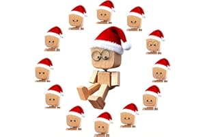 Christmas Shaking Wooden Man, Shaking Wooden Man Figurine with 12pcs Magnetic Expressions,Charming Little Wood Figure That Sw