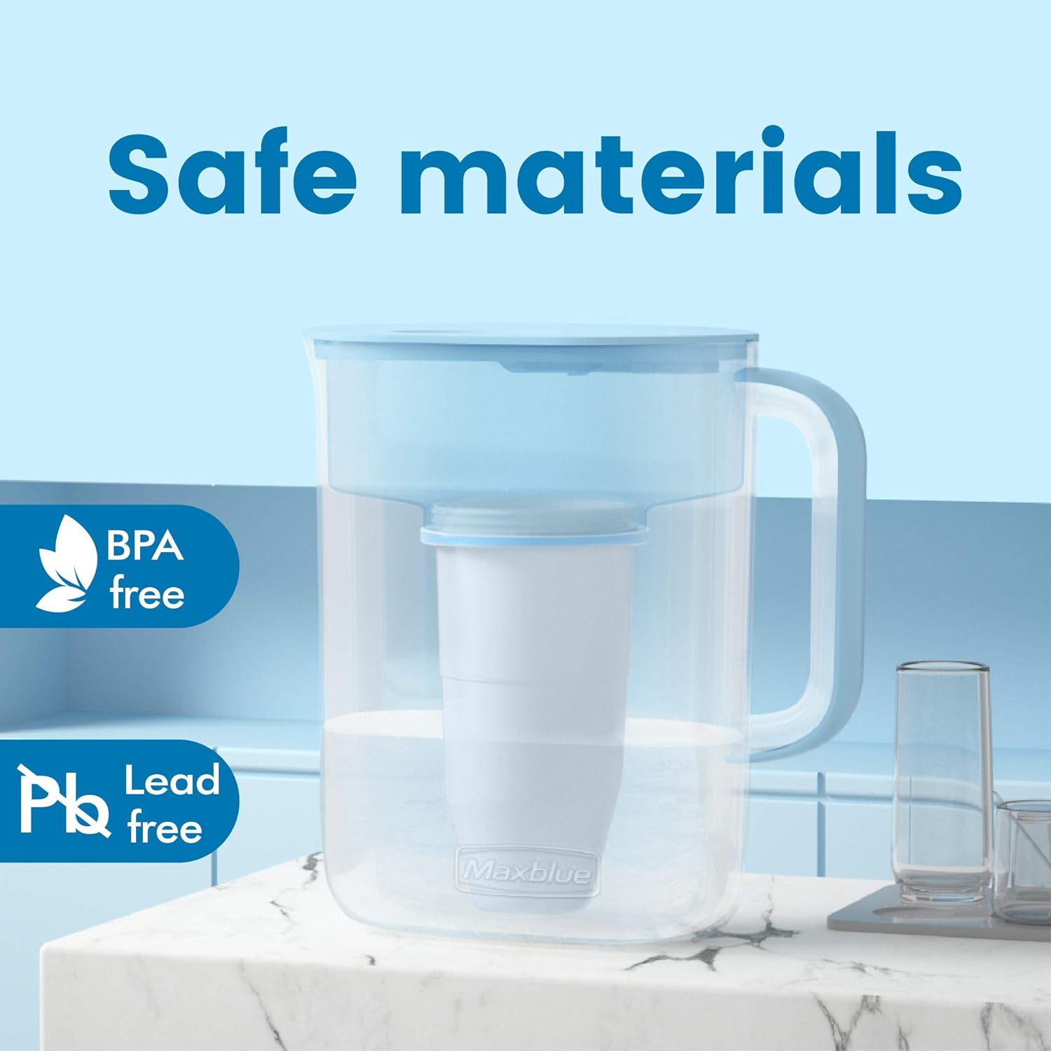 Maxblue 10-Cup Water Filter Pitcher with 1 Filter, Zero 0 TDS, 6-Stage Filtration System, Reduces Lead, Fluoride, Chlorine and More, BPA Free, Blue, Model: MB-PT-08B: Kitchen & Dining