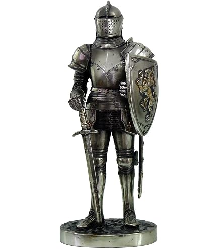 Figura Cavaliere Medievale A Cavallo In Peltro Grigio Con Accenti Oro, Pronto Per Giostra, Collezione 25 Cm - 4