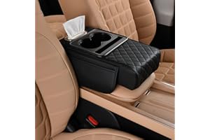 Multifunctional Pu Leather Car Armrest Box Mat, Car Tissue Box Holder with Cup Holder & Cars Tissue Holder Universal Arm Rest