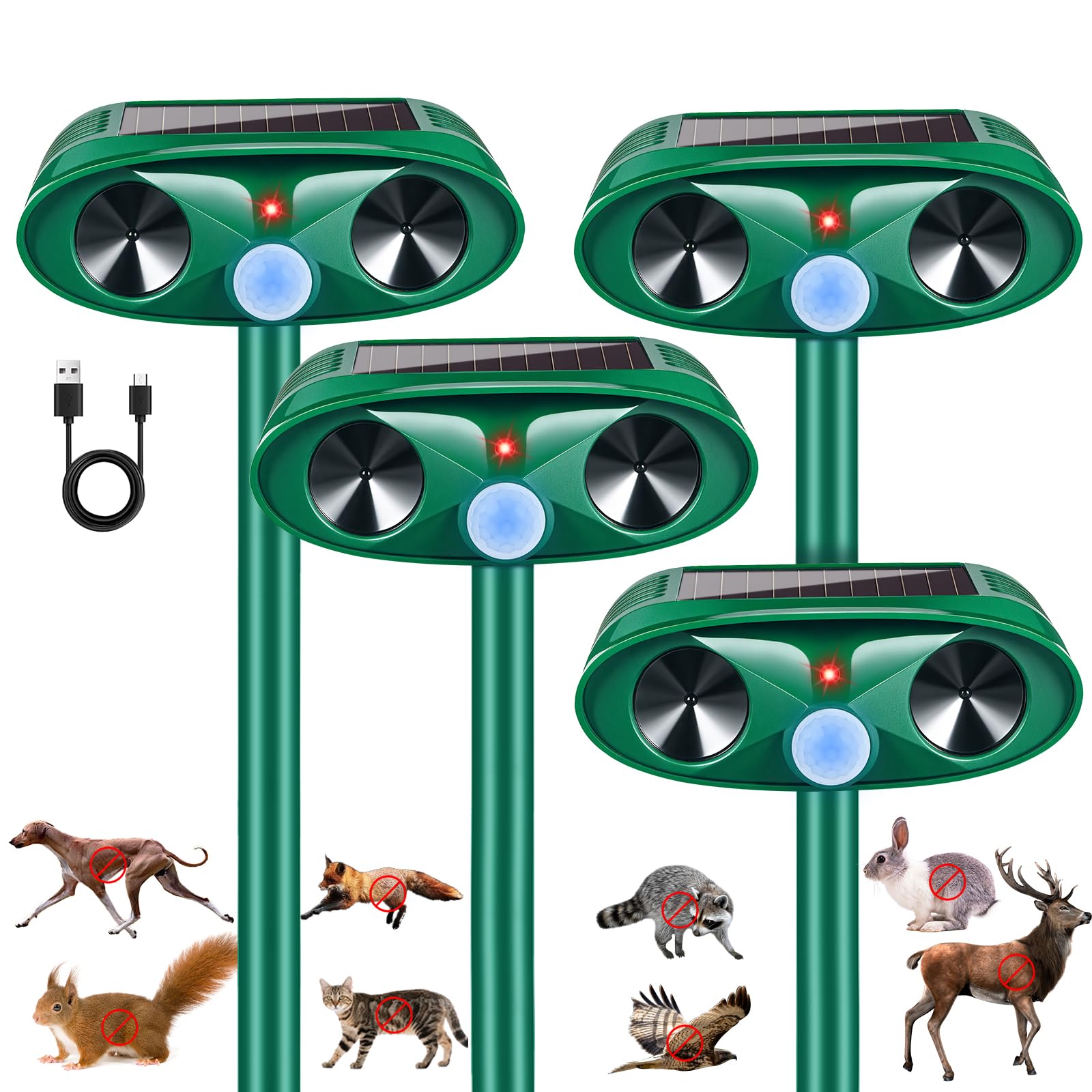 4 Pack 2025 Solar Ultrasonic Animal Repellent Squirrel Fortress Pro ...