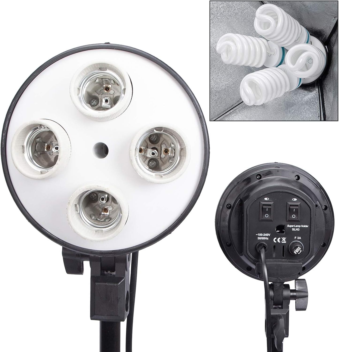 4-in-1 E27 Socket Adapter, Light Bulb Stand, Lamp Holder with Umbrella Reflector Holder, Photography Lamp Head for Photo Video Studio - Image 3