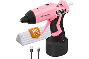 Cordless Hot Glue Gun, GoGonova 15s Fast Preheating 5Ah Built-in Battery Hot Melt Glue Gun, Smart Power-Off, Kit with 25 Pcs Premium Mini Glue Sticks and USB-C Charging Port (Pink)