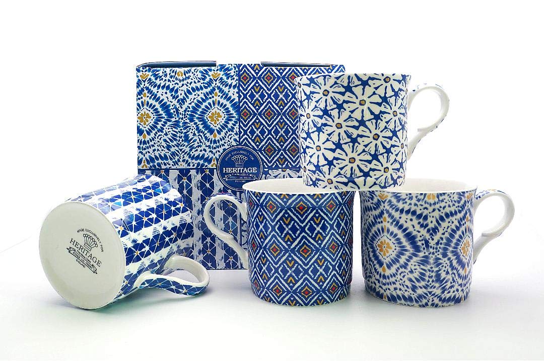 FINE Bone China Set of 4 Mugs Gift Boxed SHINORI Blue Mugs Free UK