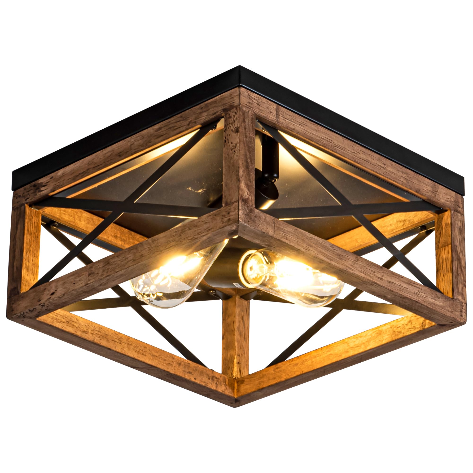 Photo 1 of Rpzloila Flush Mount Ceiling Light Fixture for Kitchen Hallway, 2-Light Close to Ceiling Light with Black Metal and Wood Design, Rustic Farmhouse Ceiling (Bulb not Included)