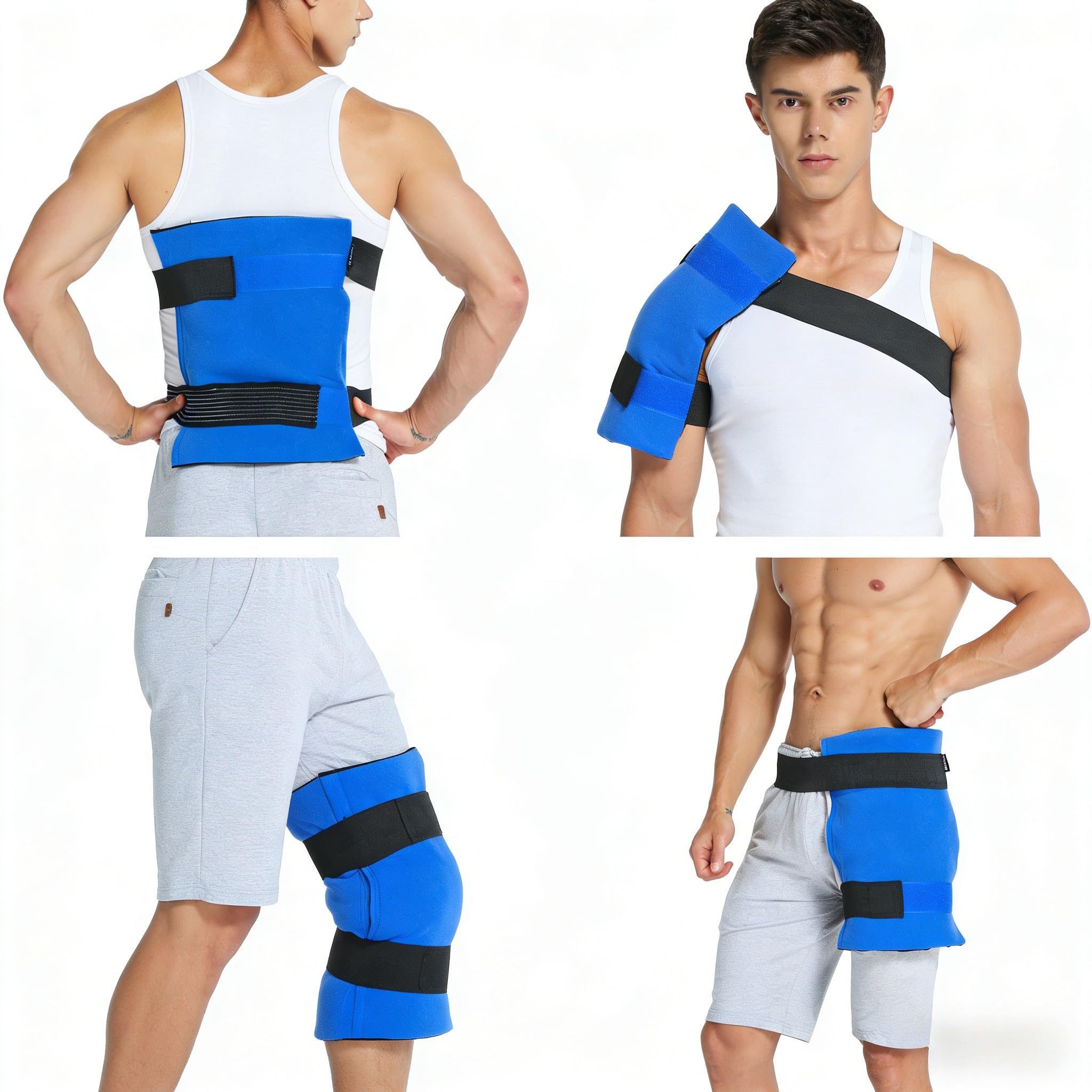 Large Gel Ice Pack with Wrap, World-Bio Reusable Ice Pack for Injuries,Hot & Cold Therapy Compress for Pain Relief Injuries, Swelling, Bruises, for Knee, Back, Hip, Shoulder - 11" x 14" Blue