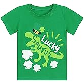 Little Hand St. Patrick's Day Shirts Clover Tees Irish Lucky Shamrock Tractor Short Sleeve Dinosaur T-Shirt for Kid 2-8 Years
