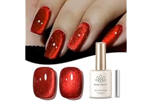 Born Pretty Cat Magnetic Eye Gel Nail Polish Ruby Red Holographic Glitter Shiny Sparkle Crystal Gel Nail Polish Magnetic Nail Polish Salon DIY at Home 15mL