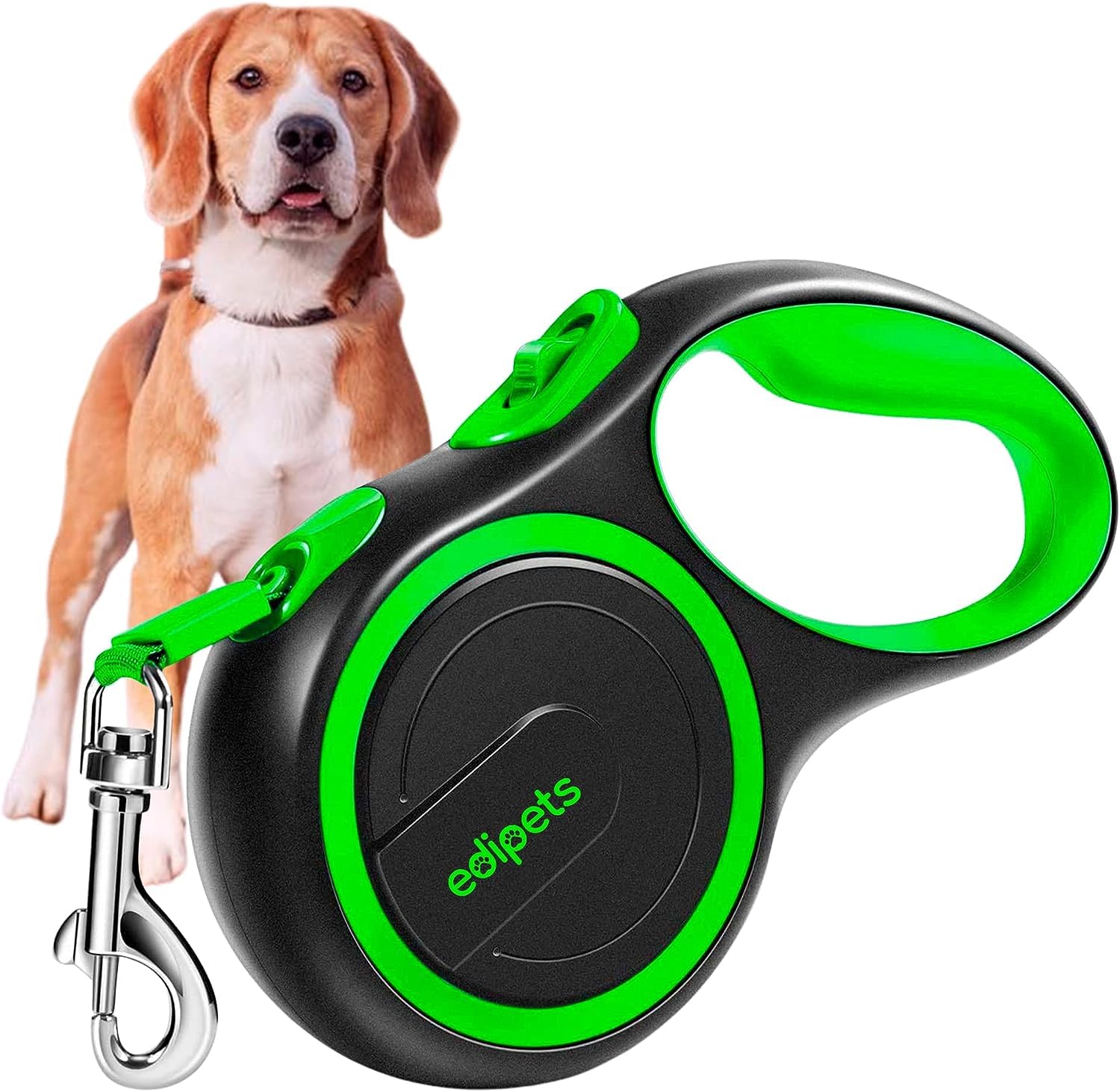 Edipets, Extendable Dog Leash, Retractable, 3, 5 and 8 Metres, Flexible Tape for Training and Walking, with Safe and Brake, Design and Comfortable Grip (Green, 5 Metres up to 20kg)