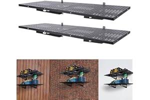 PioneerWorks 2-Pack 1.64x4ft Heavy Duty Garage Wall Shelving, 560 lbs Load Capacity, 2 Shelves, Industrial Style, Wall Mount Garage Storage Racks with Hooks