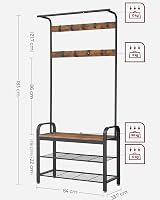 VASAGLE Coat Rack with Shoe Storage Bench 4 in 1 Industrial Rustic Brown view 6
