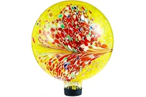 VOREEN 10-Inch Glass Gazing Ball, Outdoor Gazing Globe, Handmade Reflective Ball Yard Decoration for Homes, Patio, Lawn and Gardens, Gift for Mom Wife Friend Christmas, Phoenix Tail Design, Yellow