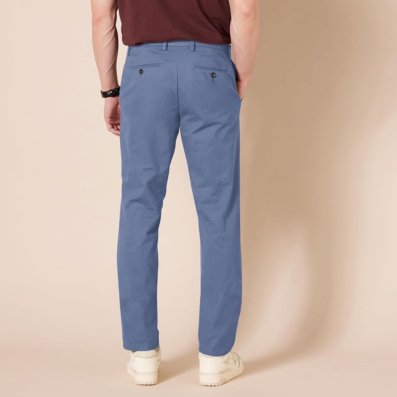 Pantaloni Chino da Lavoro da Uomo Anti-Piega e Senza Pince, vestibilità Aderente, Indaco, 30W / 30L