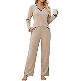 Blooming Jelly Womens Pajama Sets 2 Piece Lounge Set Pajamas Color Block V Neck Pjs Pj Sets 2026