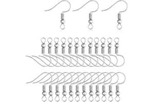 Fishhook Earring Hooks, 200PCS Ear Hooks, Hypo Allergenic Ear Wires with Ball and Coil Silver Tone 18mm for DIY Jewelry Findi