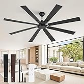 72 Inch Ceiling Fan No Light with Remote, Black Large Ceiling Fan Without Light with Quiet Reversible DC Motor, 6-Speeds, 8 Blades, Indoor/Outdoor Modern Ceiling Fans for Patios, Living Room, Garage