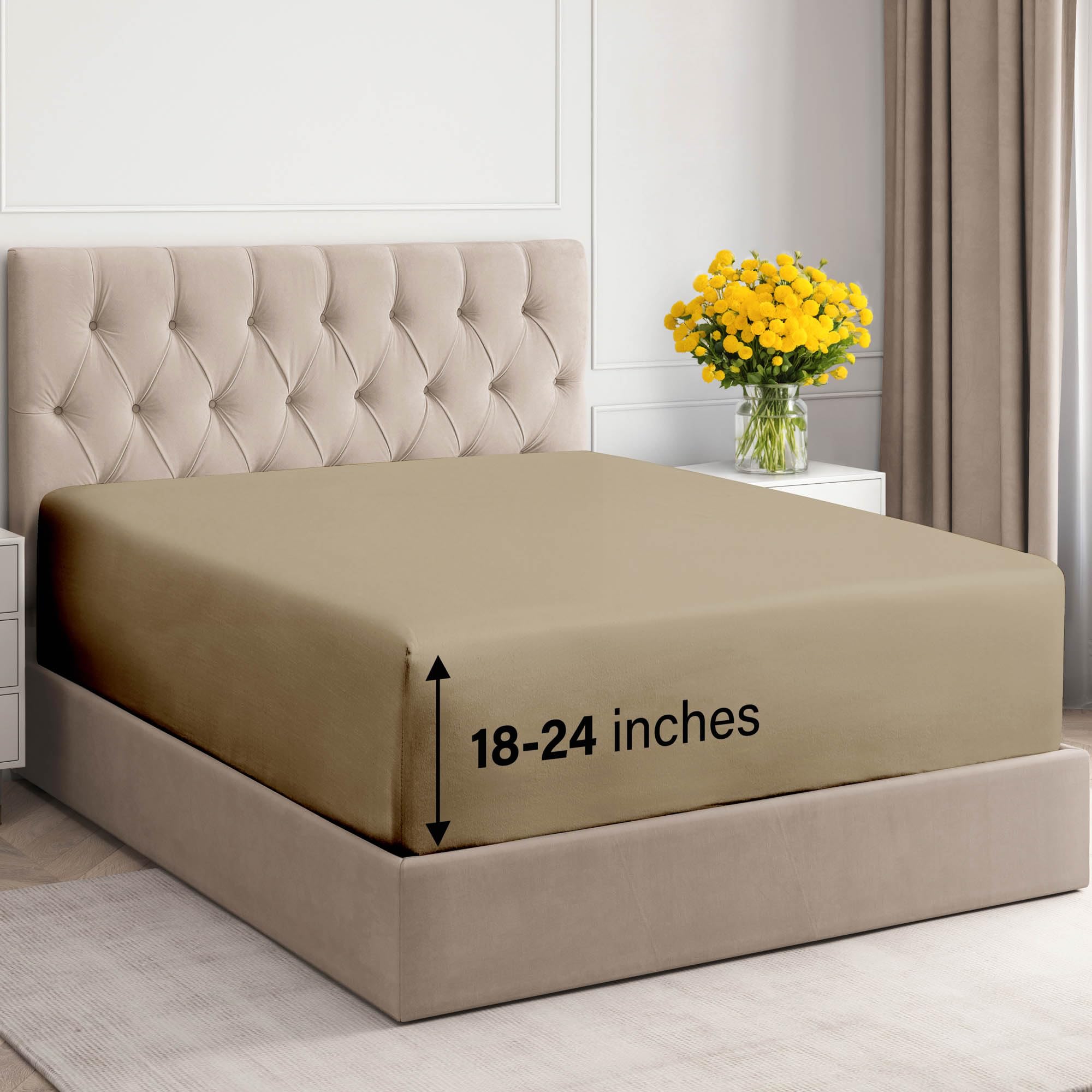 Photo 1 of Extra Deep King 400 Thread Count Cotton Fitted Sheet - Hotel Luxury Single Fitted Sheet Only - Easily Fits 18" to 24" Mattress - Soft, Wrinkle Free, Breathable & Comfy Extra Deep Pockets Cream Fitted