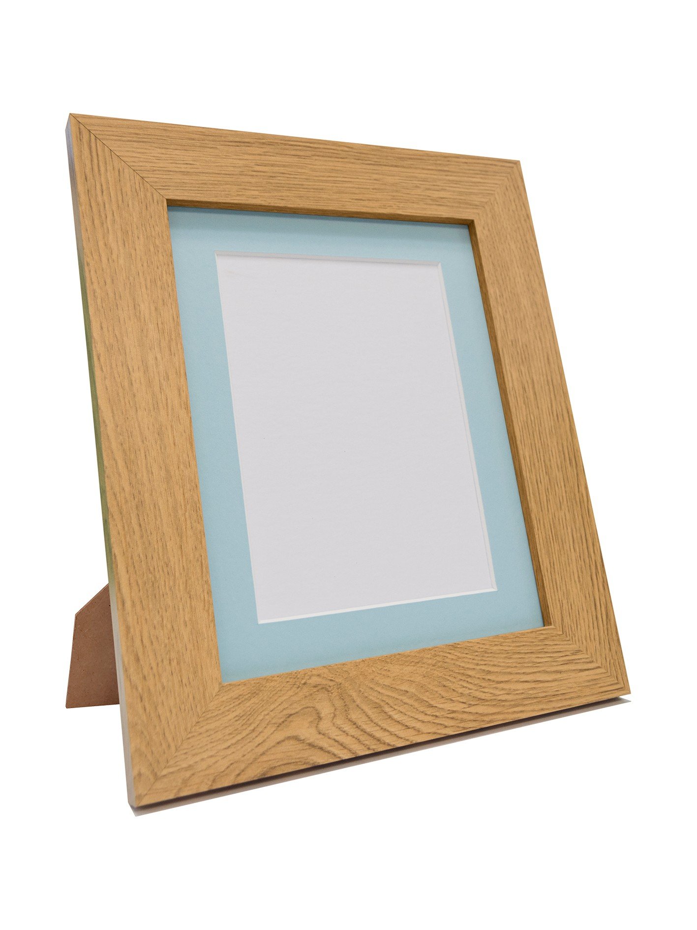FRAMES BY POST Metro Oak Photo Picture Poster Frame with Blue Mount Plastic Glass 14" x 11" For Pic Size A4