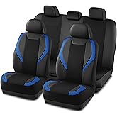 Road Comforts Car Seat Cover Full Set, Leather Mesh Seat Covers, Airbag Compatible, Universal Fit for Most Cars, SUVs, Trucks, and Vans - Blue