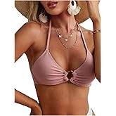 SweatyRocks Women's Ring Linked Halter Bikini Top Push Up Swimsuit Bathing Suit Tops