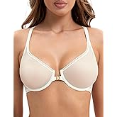 Deyllo Women's Front Closure Sexy See-Through Underwire Bra Sheer Unlined Racerback Bra for Everyday(Ivory,36D)