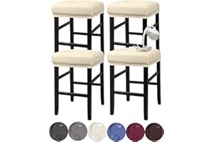 HFCNMY Stool Covers Rectangle, Stretch Waterproof PU Rectangle Bar Stool Covers Vanity Stool Cover Washable Counter Stool Covers Saddle Seat Cover with Elastic Bands(4 Pack,Beige)