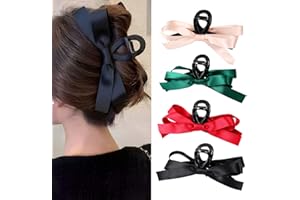 MHDGG Big Bow Hair Claw Clips for Women,4pcs Bow Hair Barrette Nonslip Claw Clip for Thin Thick Curly Hair,Bow Hair Dress Up Accessories for Birthday Party Show Christmas Thanksgiving(Black Pink Green Red)