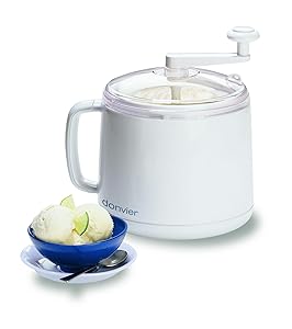 Donvier 837450 Manual Ice Cream Maker, 1-Quart, White