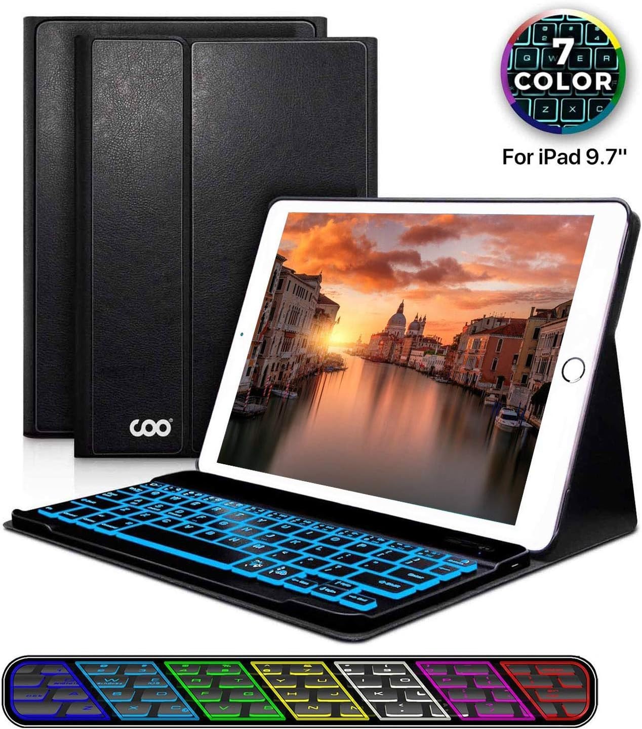 COO ipad Air 2&1 Case with Keyboard，ipad 5th 6th Generation Case with Keyboard，iPad Keyboard Case 9.7 inch 2017 2018 Backlit for Smart iPad Cover with Magnetically Detachable Bluetooth Keyboard Black
