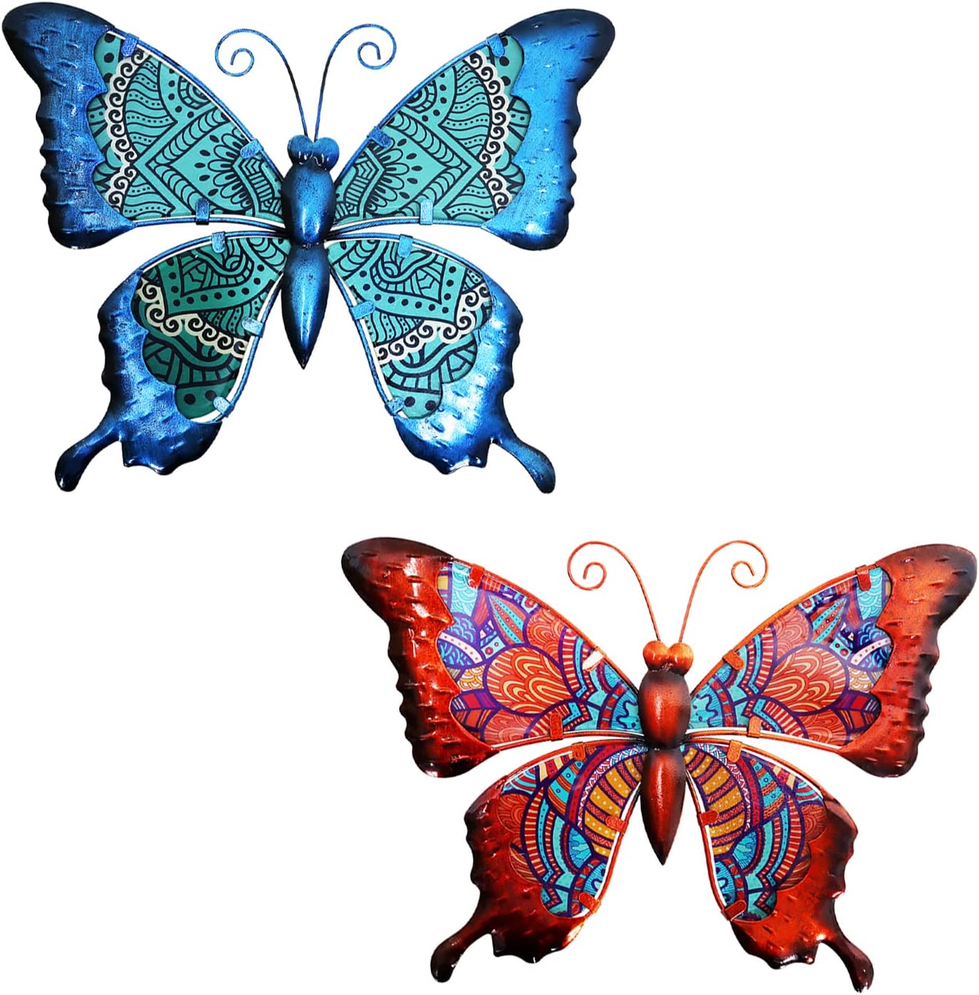 Plaques & Wall Art - HONGLAND Metal Butterfly Wall Decor Indoor Outdoor Wall Art Metal Glass Butterfly Sculptures 2 Pack for Home Garden Fence Patio
