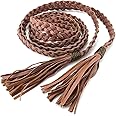CHIC DIARY Women's Tassel Braided Rope Belt PU Leather Waist Belt Thin Woven Boho Waistband For Dress Jeans
